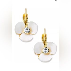 Kate Spade gold-tone cream disco pansy flower leverback earrings
